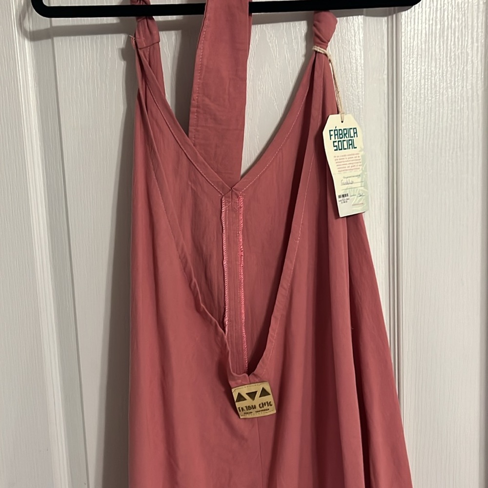 100 💯 linen V back nwt halter dress one size L - Picture 4 of 5